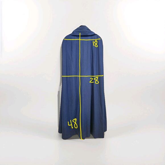 1950s Merino Wool Cape Long Blue Coat Attached Scarf Museum Quality OS Vintage‎ - Picture 4 of 12